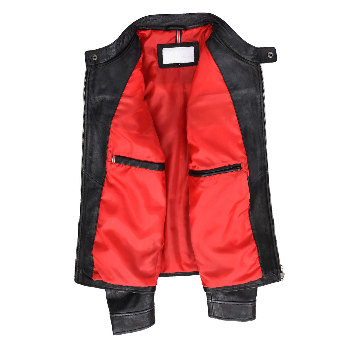 Mens Real Leather Biker Jacket Cafe Racer Style Dommo Black - genuine leather jacket in black with biker