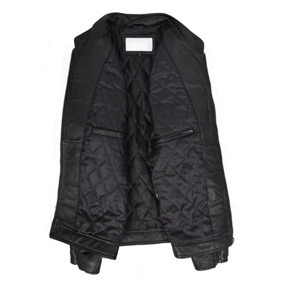 Mens Real Leather Biker Style Jacket Cafe Racer Multi Stripes Boxer Black - genuine leather jacket in black with biker