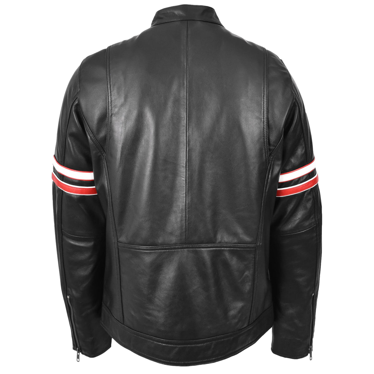 Mens Real Leather Biker Style Jacket Cafe Racer Multi Stripes Boxer Black - genuine leather jacket in black with biker