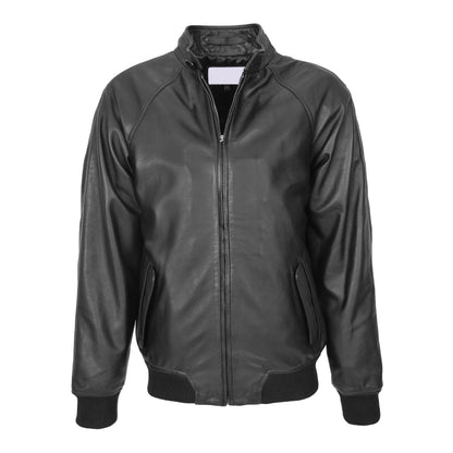 Mens Real Leather Bomber Jacket Raglan Shoulder Francis Black - genuine leather jacket in black with bomber