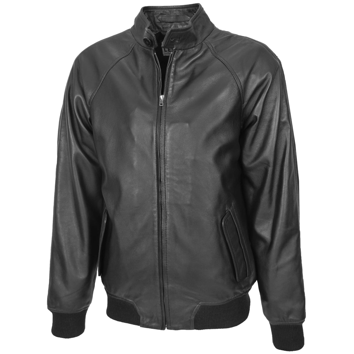 Mens Real Leather Bomber Jacket Raglan Shoulder Francis Black - genuine leather jacket in black with two outer pockets