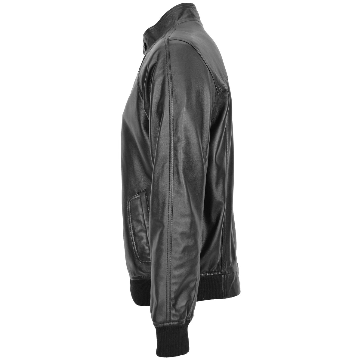 Mens Real Leather Bomber Jacket Raglan Shoulder Francis Black - genuine leather jacket in black with bomber