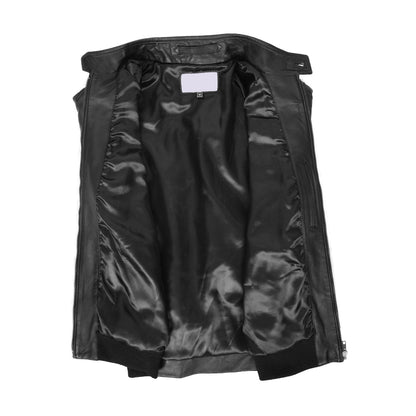 Mens Real Leather Bomber Jacket Raglan Shoulder Francis Black - genuine leather jacket in black with two outer pockets