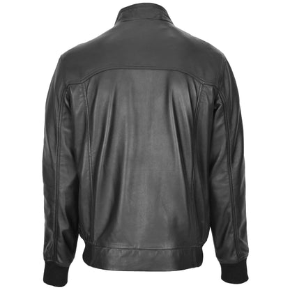 Mens Real Leather Bomber Jacket Raglan Shoulder Francis Black - genuine leather jacket in black with bomber