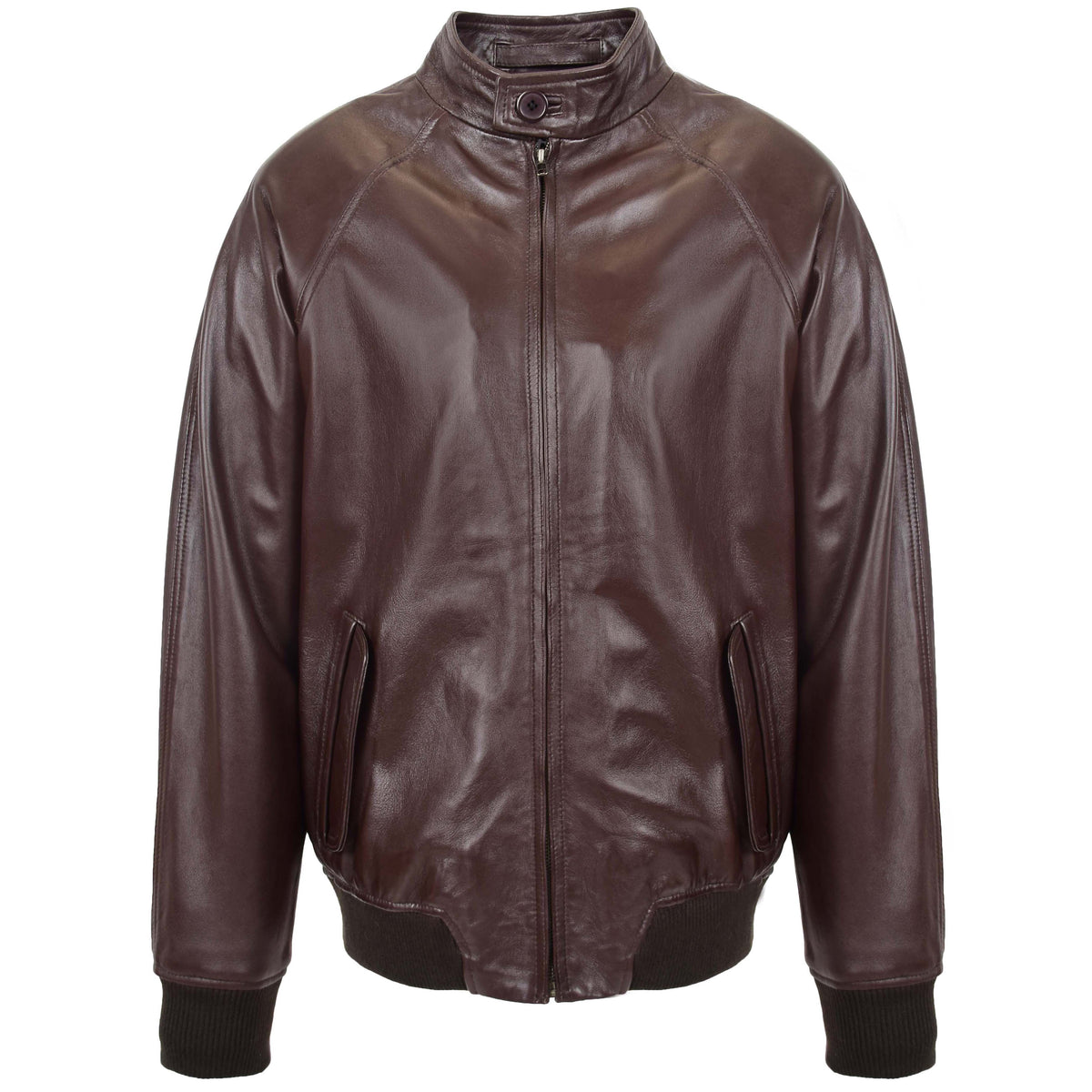 Mens Real Leather Bomber Jacket Raglan Shoulder Francis Brown - genuine leather jacket in brown with two outer pockets