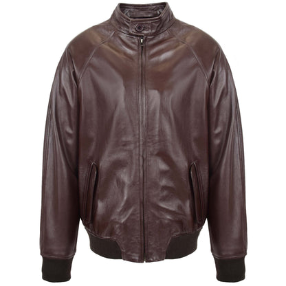 Mens Real Leather Bomber Jacket Raglan Shoulder Francis Brown - genuine leather jacket in brown with two outer pockets