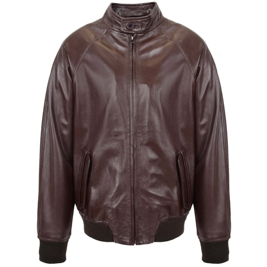 Mens Real Leather Bomber Jacket Raglan Shoulder Francis Brown - genuine leather jacket in brown with two outer pockets