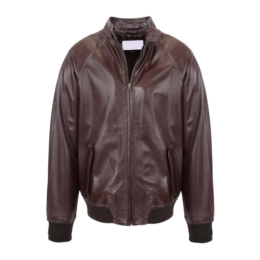 Mens Real Leather Bomber Jacket Raglan Shoulder Francis Brown - genuine leather jacket in brown with bomber