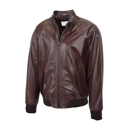 Mens Real Leather Bomber Jacket Raglan Shoulder Francis Brown - genuine leather jacket in brown with two outer pockets