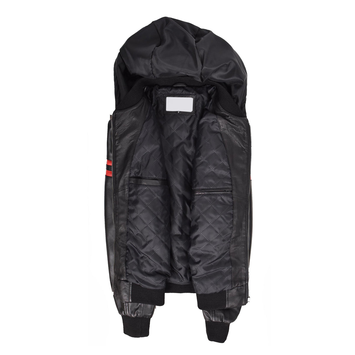 Mens Real Leather Bomber Zip Jacket Hooded Remmy Black - genuine leather jacket in black with hooded