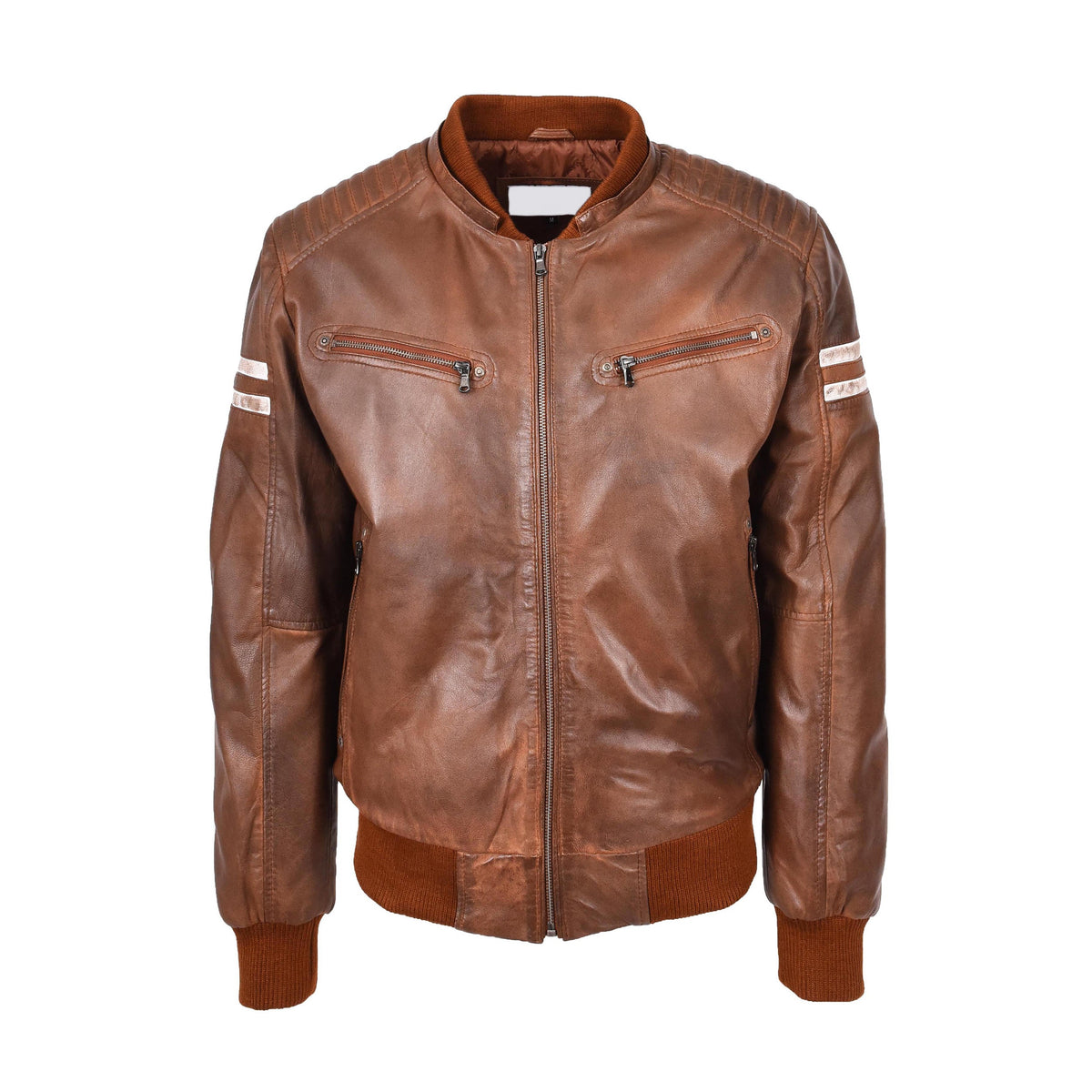 Mens Real Leather Bomber Zip up Detachable Hoodie Jacket Remmy Cognac - genuine leather jacket in cognac with bomber