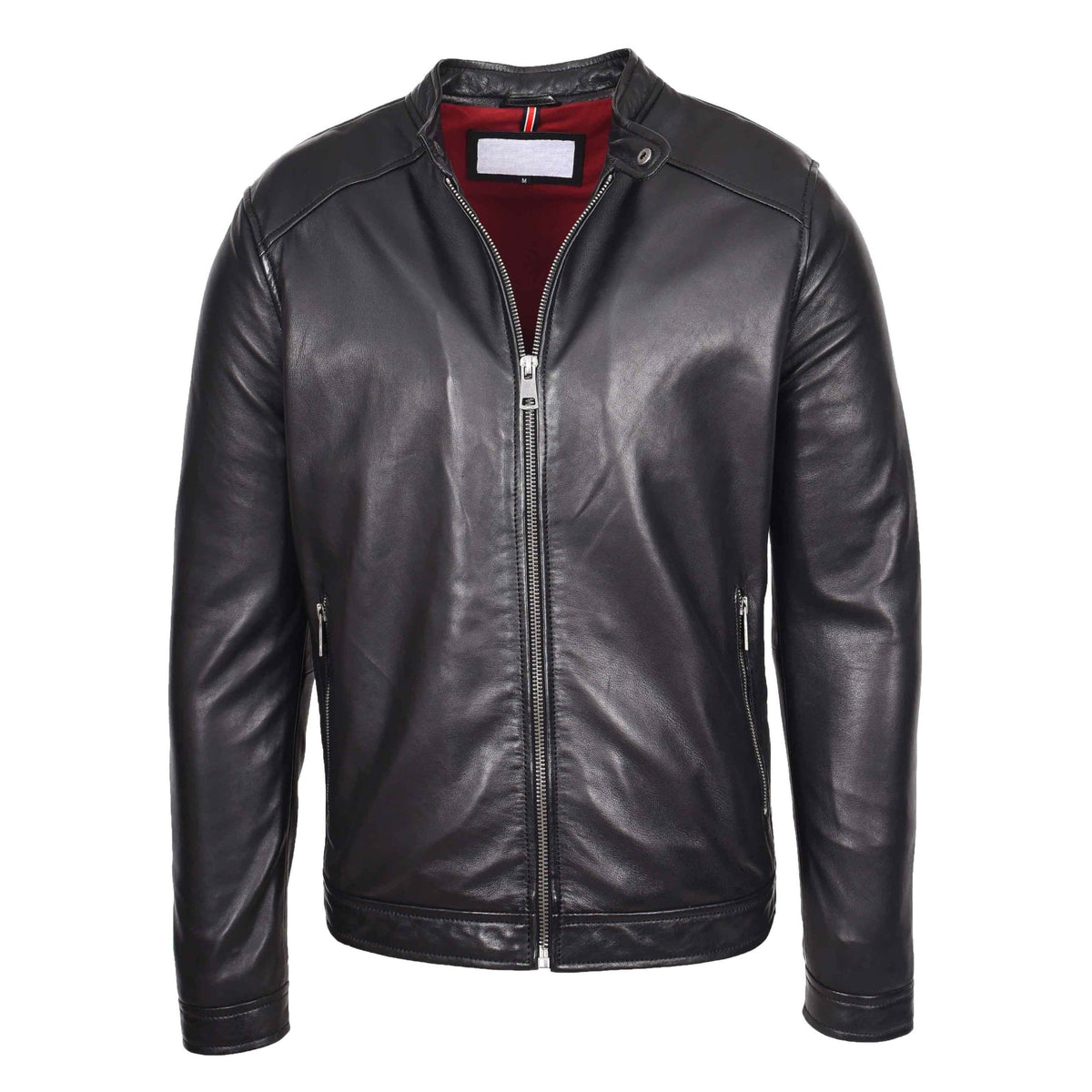 Mens Real Leather Casual Biker Style Jacket Rowan Black - genuine leather jacket in black with two outer pockets