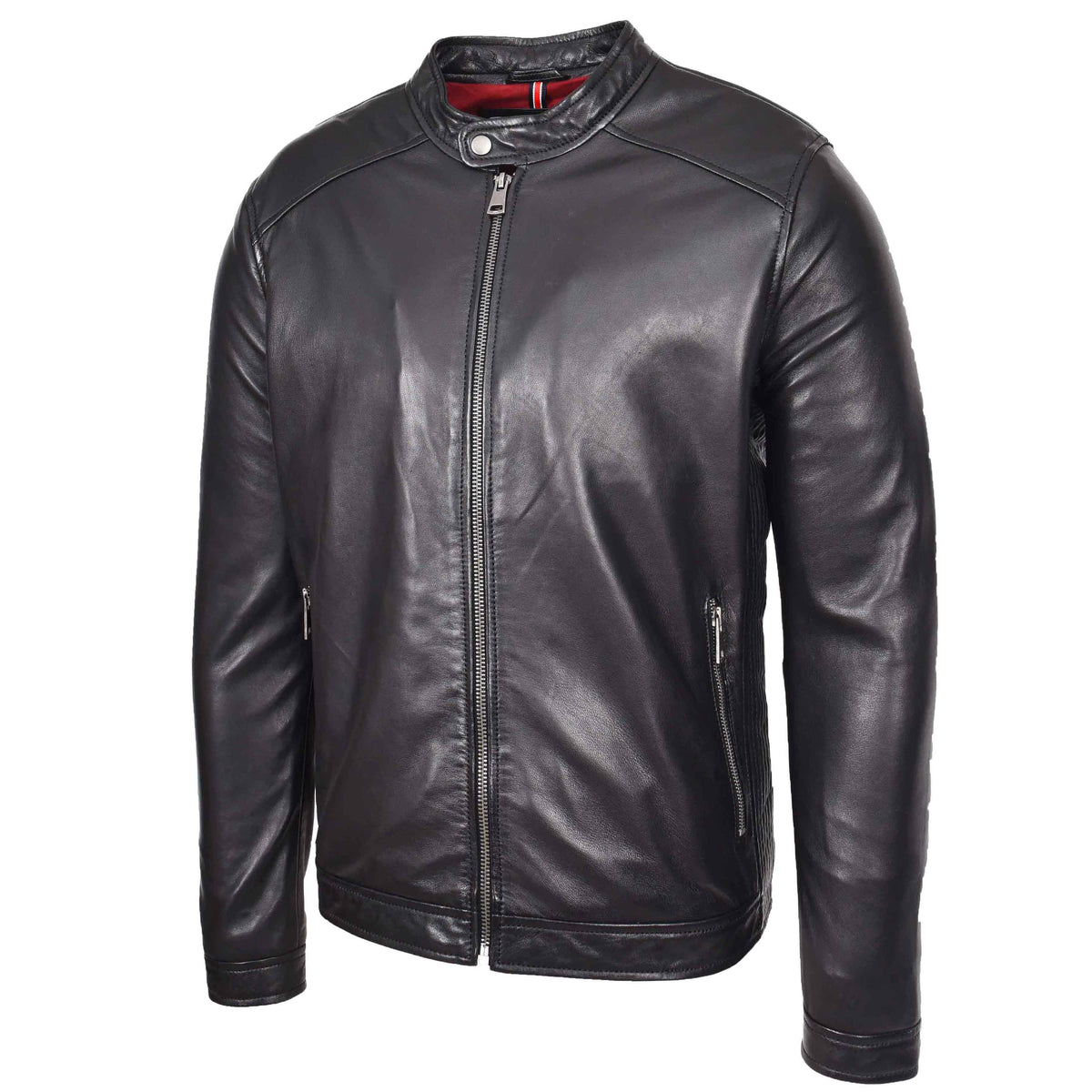 Mens Real Leather Casual Biker Style Jacket Rowan Black - genuine leather jacket in black with biker