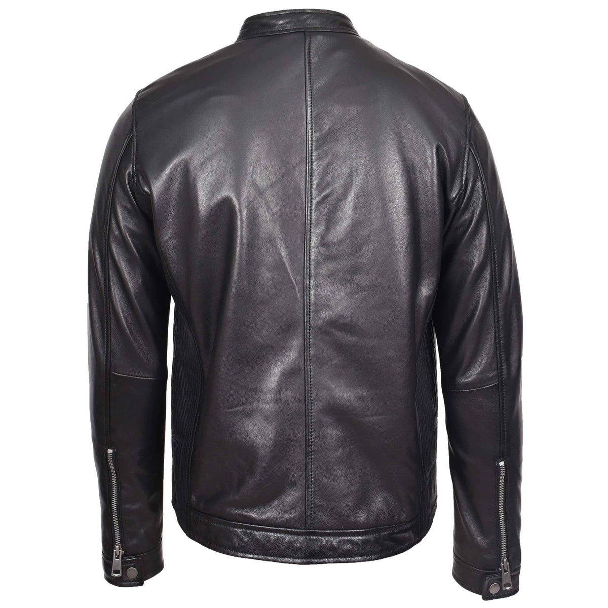 Mens Real Leather Casual Biker Style Jacket Rowan Black - genuine leather jacket in black with two outer pockets
