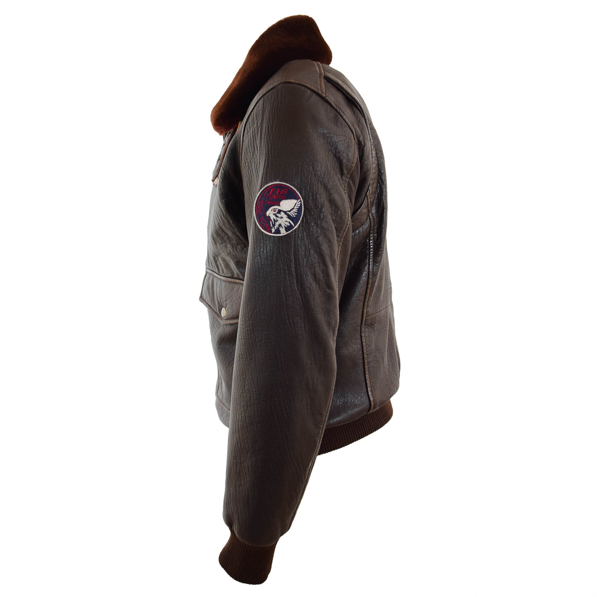 Mens Real Leather G-1 Bomber Jacket Airforce Badges Finch Brown - genuine sheepskin jacket in brown with four outer pockets