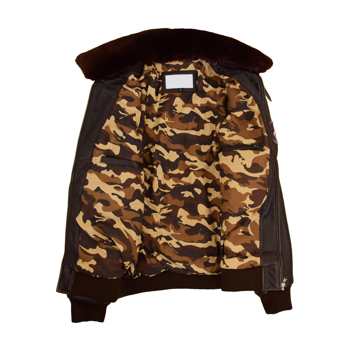 Mens Real Leather G-1 Bomber Jacket Airforce Badges Finch Brown - genuine sheepskin jacket in brown with badges
