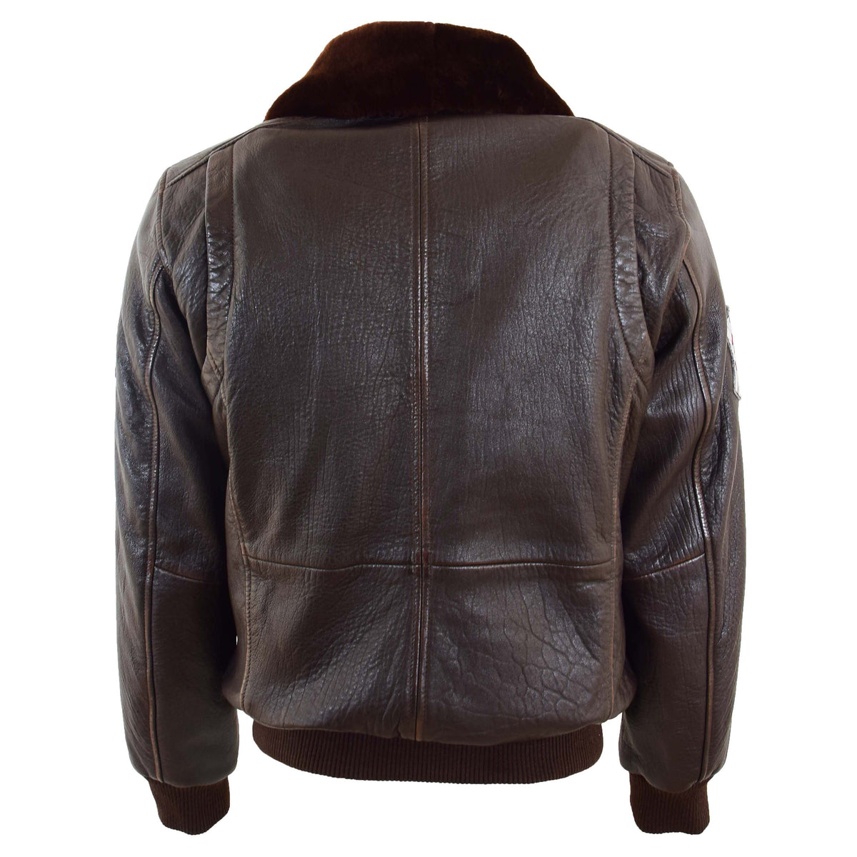 Mens Real Leather G-1 Bomber Jacket Airforce Badges Finch Brown - genuine sheepskin jacket in brown with bomber