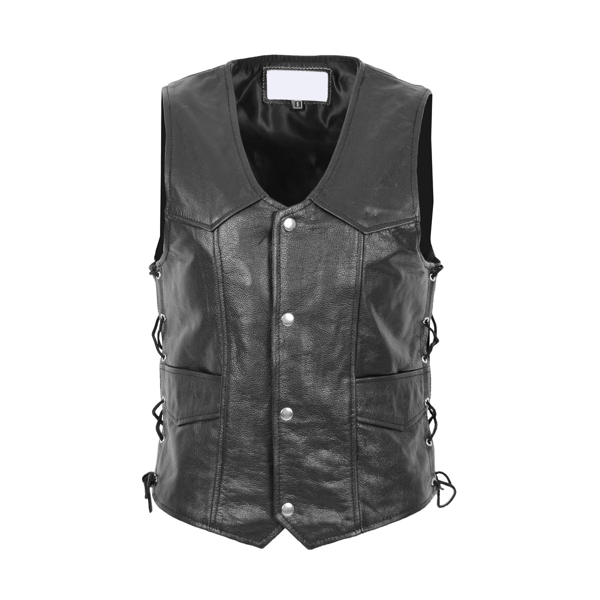 Mens Real Leather Gilet with Side Tassel Feature Jax Black - genuine leather vest in black with two outer pockets