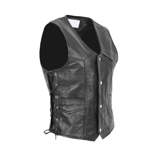 Mens Real Leather Gilet with Side Tassel Feature Jax Black - genuine leather vest in black with gilet