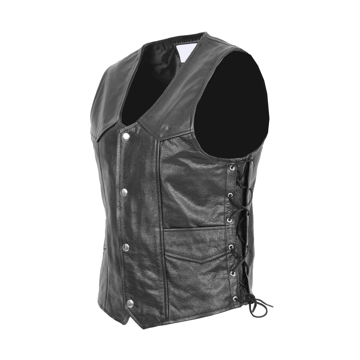 Mens Real Leather Gilet with Side Tassel Feature Jax Black - genuine leather vest in black with two outer pockets