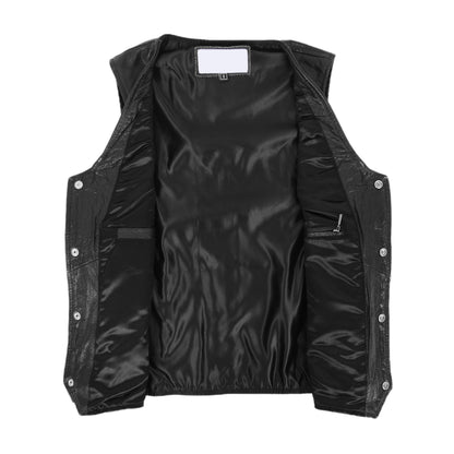 Mens Real Leather Gilet with Side Tassel Feature Jax Black - genuine leather vest in black with two outer pockets