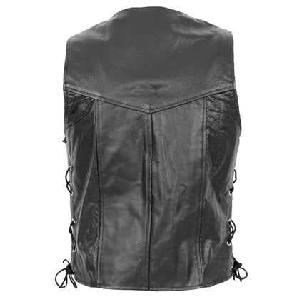 Mens Real Leather Gilet with Side Tassel Feature Jax Black - genuine leather vest in black with gilet