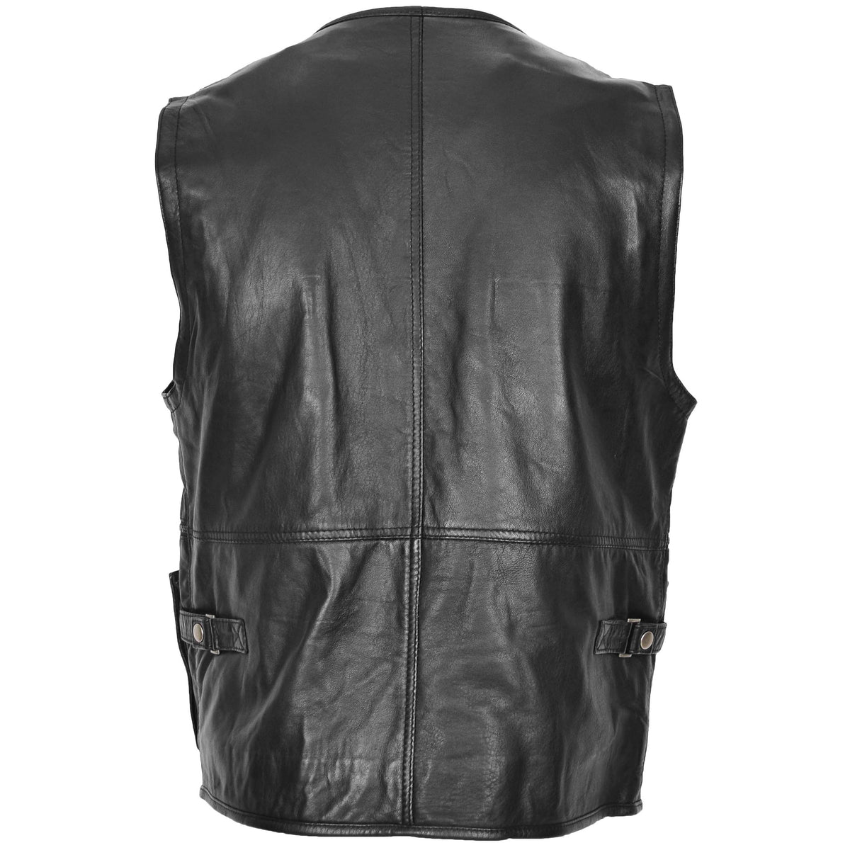 Mens Real Leather Multi-Purpose Waistcoat Gary Black - genuine leather vest in black with nine outer pockets