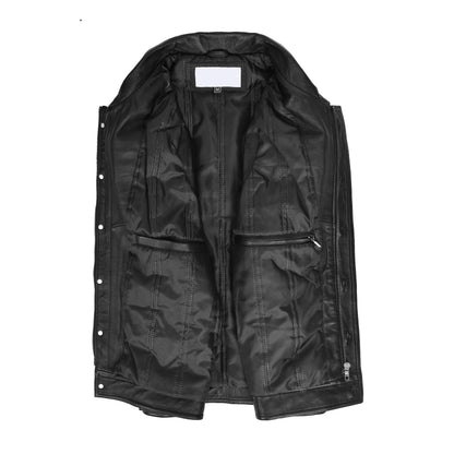 Mens Real Leather Waistcoat Classic Trucker Style Vest Teddy Black - genuine leather vest in black with trucker