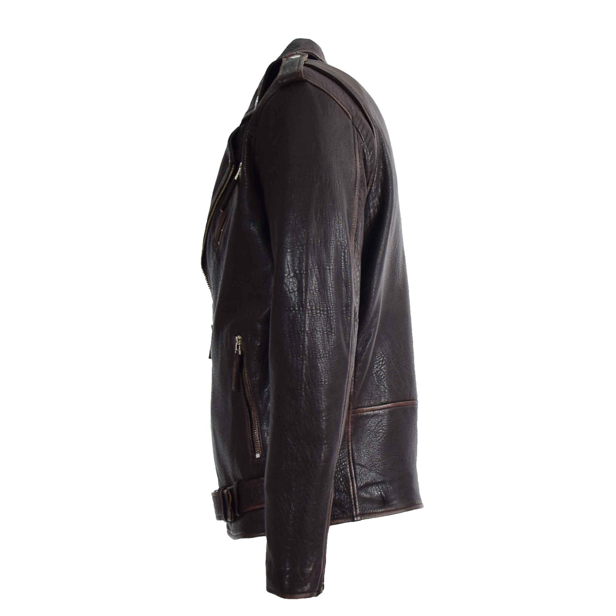 Mens Real New Zealand Leather Biker Style Jacket Zip Brando NELSON Brown - genuine leather jacket in brown with three outer pockets