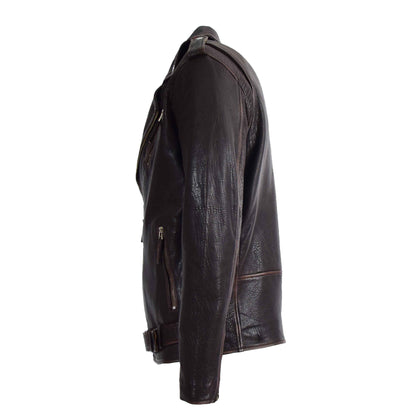 Mens Real New Zealand Leather Biker Style Jacket Zip Brando NELSON Brown - genuine leather jacket in brown with three outer pockets