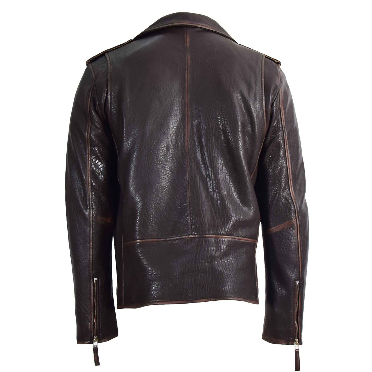 Mens Real New Zealand Leather Biker Style Jacket Zip Brando NELSON Brown - genuine leather jacket in brown with three outer pockets