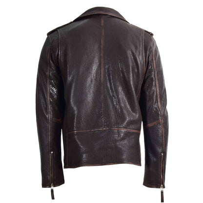 Mens Real New Zealand Leather Biker Style Jacket Zip Brando NELSON Brown - genuine leather jacket in brown with three outer pockets