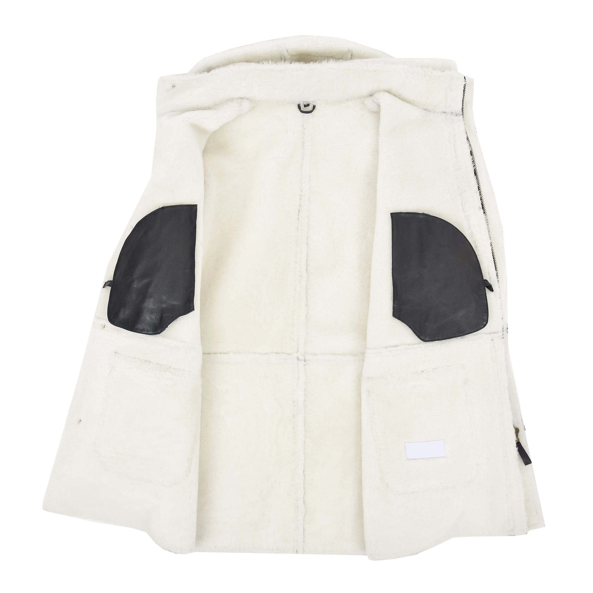 Mens Real Sheepskin Duffle Hooded Coat Vincent Black White - genuine sheepskin coat in black white with four outer pockets