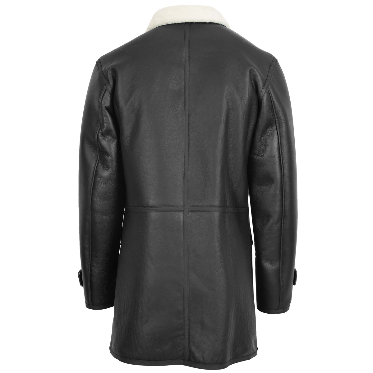 Mens Real Sheepskin Duffle Hooded Coat Vincent Black White - genuine sheepskin coat in black white with duffle