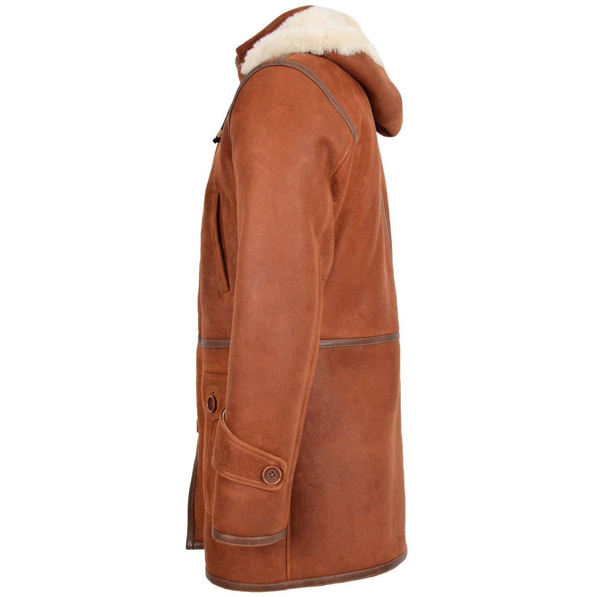 Mens Real Sheepskin Duffle Hooded Coat Vincent Whiskey - genuine sheepskin coat with duffle