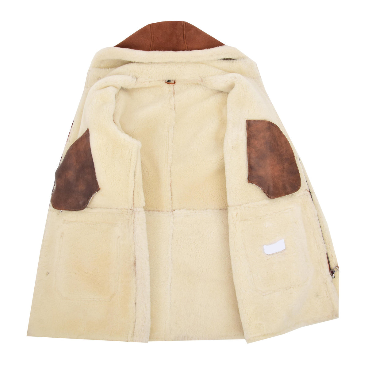 Mens Real Sheepskin Duffle Hooded Coat Vincent Whiskey - genuine sheepskin coat with four outer pockets
