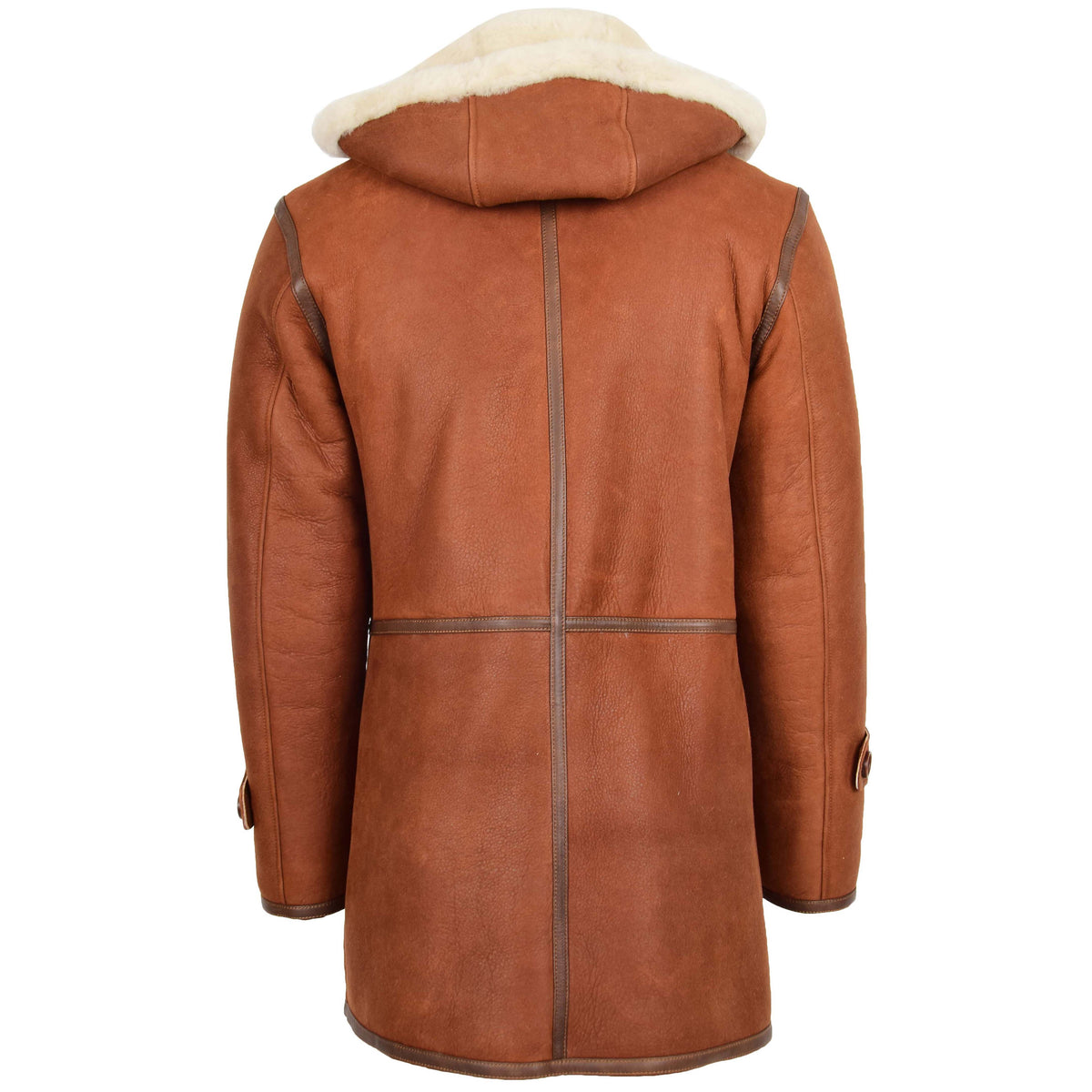 Mens Real Sheepskin Duffle Hooded Coat Vincent Whiskey - genuine sheepskin coat with hooded