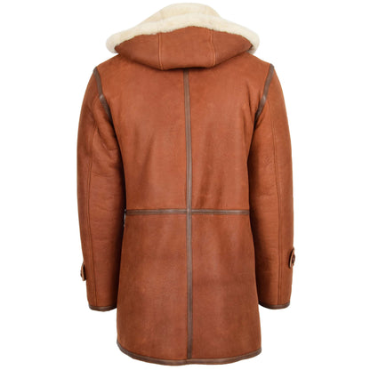 Mens Real Sheepskin Duffle Hooded Coat Vincent Whiskey - genuine sheepskin coat with hooded