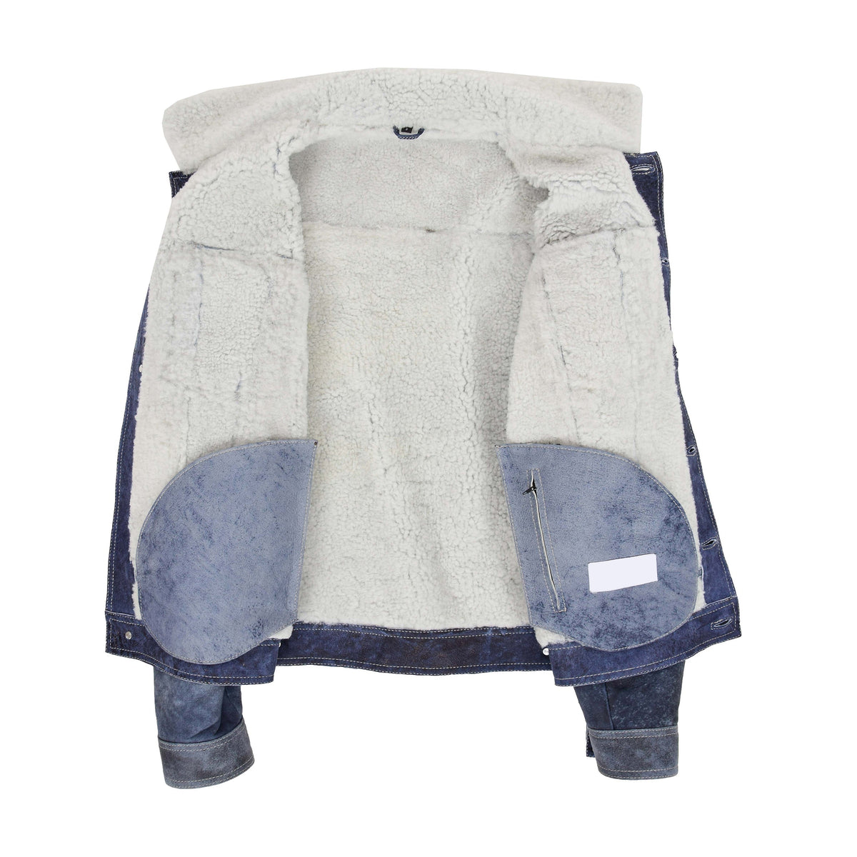 Mens Real Sheepskin Trucker Jacket Noah Denim Blue - genuine sheepskin jacket in denim blue with four outer pockets