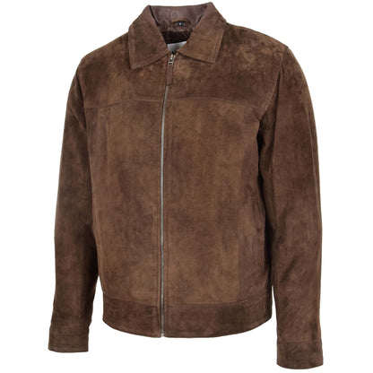 Mens Real Suede Casual Harrington Jacket Larry Brown - genuine suede jacket in brown with two outer pockets