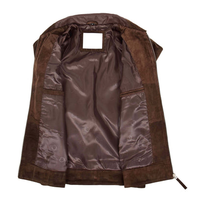 Mens Real Suede Casual Harrington Jacket Larry Brown - genuine suede jacket in brown with two outer pockets
