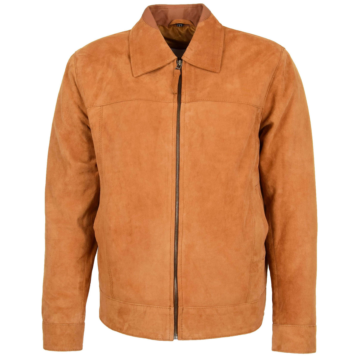 Mens Real Suede Casual Harrington Jacket Larry Tan - genuine suede jacket in tan with two outer pockets