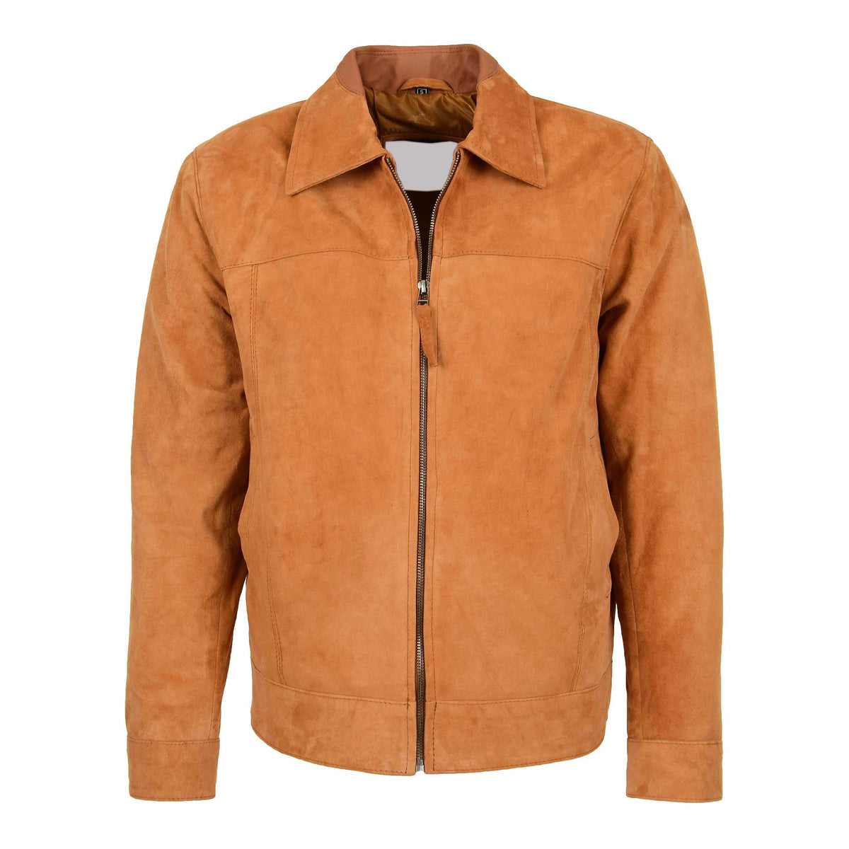 Mens Real Suede Casual Harrington Jacket Larry Tan - genuine suede jacket in tan with harrington