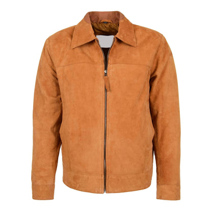 Mens Real Suede Casual Harrington Jacket Larry Tan - genuine suede jacket in tan with harrington