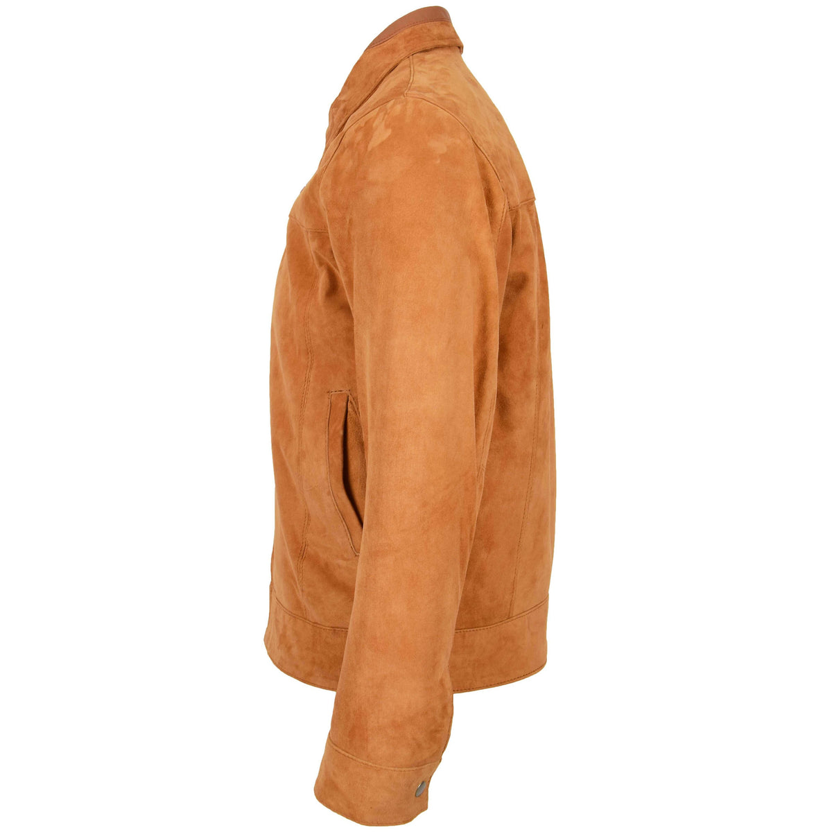 Mens Real Suede Casual Harrington Jacket Larry Tan - genuine suede jacket in tan with harrington