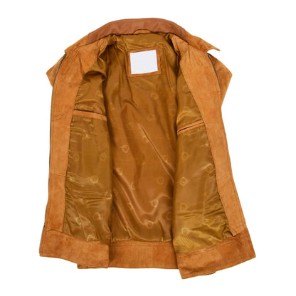 Mens Real Suede Casual Harrington Jacket Larry Tan - genuine suede jacket in tan with two outer pockets