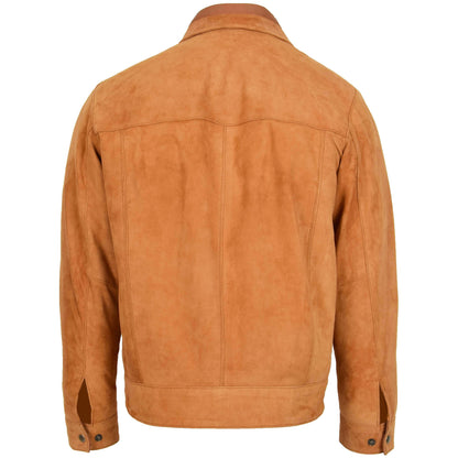 Mens Real Suede Casual Harrington Jacket Larry Tan - genuine suede jacket in tan with harrington