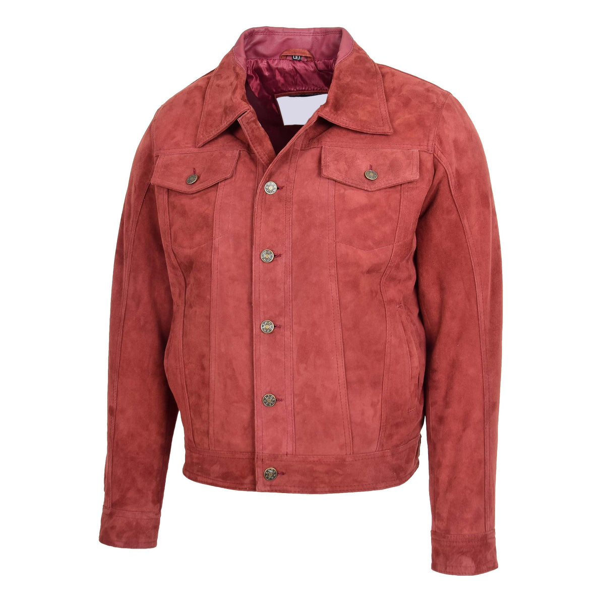 Mens Real Suede Trucker Harrington Jacket Daryl Burgundy - genuine suede jacket in burgundy with harrington
