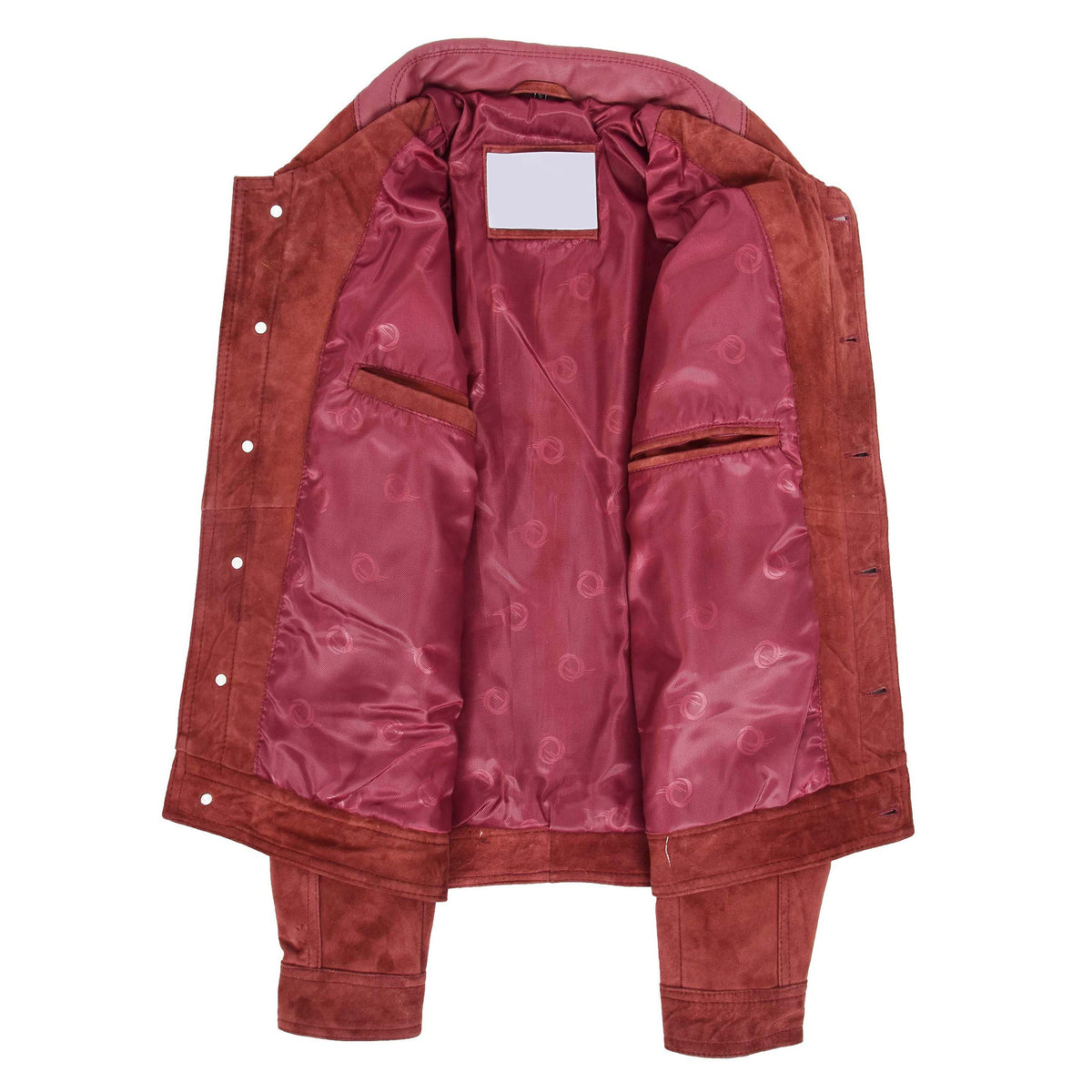 Mens Real Suede Trucker Harrington Jacket Daryl Burgundy - genuine suede jacket in burgundy with four outer pockets