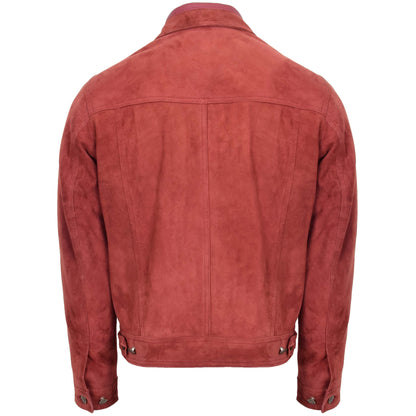 Mens Real Suede Trucker Harrington Jacket Daryl Burgundy - genuine suede jacket in burgundy with harrington